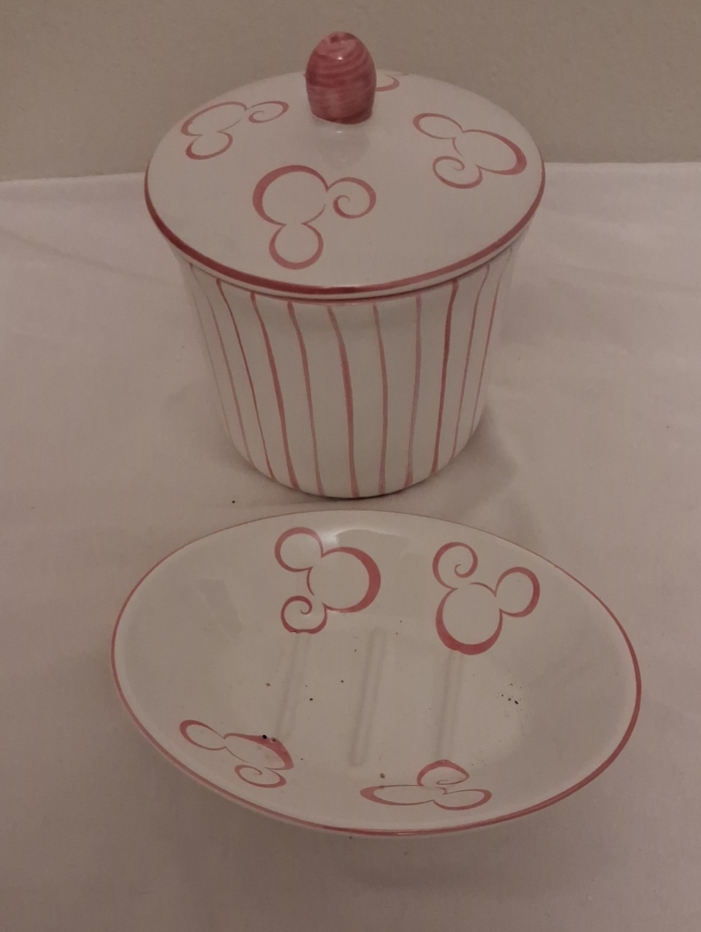 Disney White Ceramic Set with Pink Stripe Accents